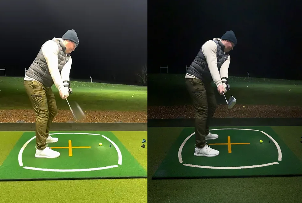 The same night-range swing captured normally and with ClearSwingIQ