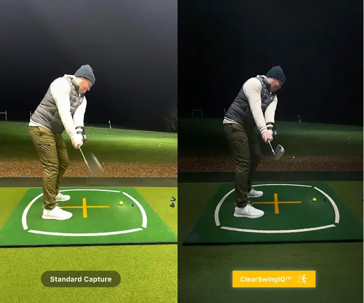 A comparison of standard camera capture that is blurry vs ClearSwingIQ™ capture that is clear